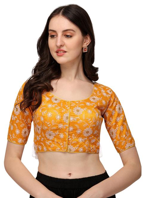 yellow round neck stitched blouse - 20119308 - Very Small Image - 1