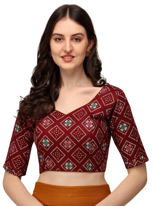 red v neck stitched blouse - 20119316 - Very Small Image - 1