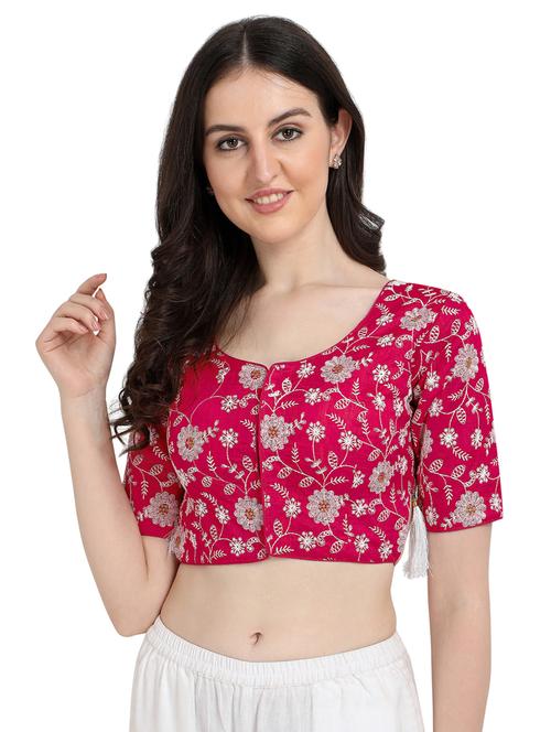 pink round neck stitched blouse - 20119318 - Very Small Image - 1