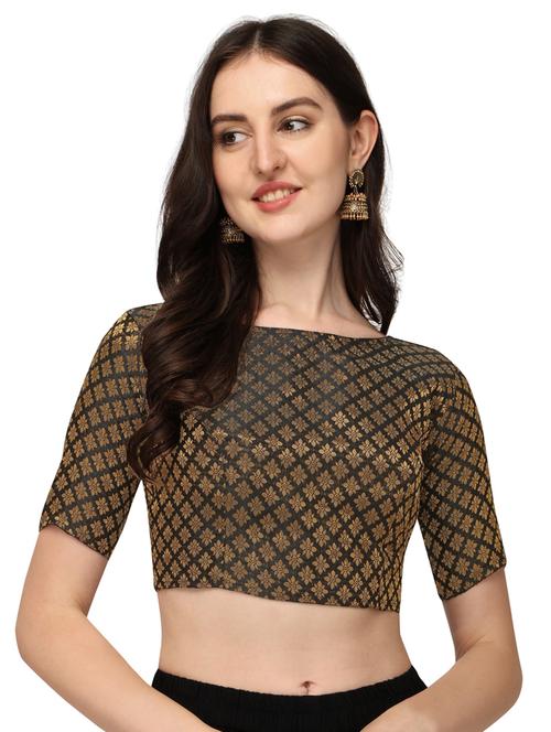black boat neck stitched blouse - 20119340 - Very Small Image - 1