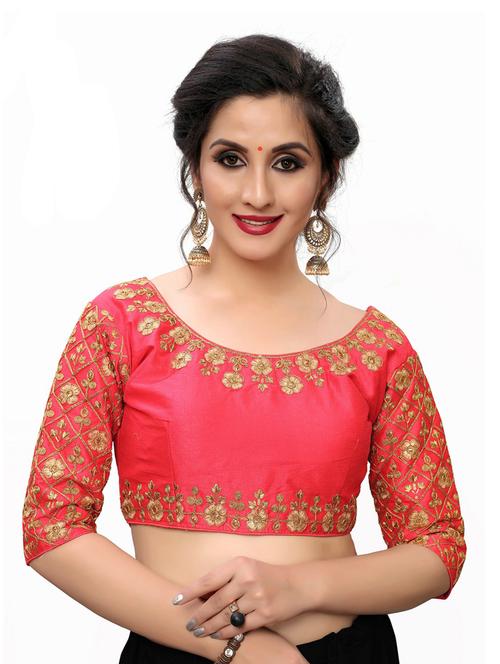 pink round neck stitched blouse - 20119345 - Very Small Image - 1