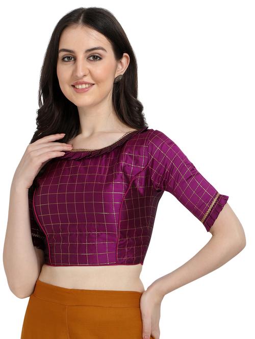 purple round neck stitched blouse - 20119388 - Very Small Image - 1