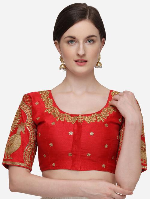 red round neck stitched blouse - 20119402 - Very Small Image - 1