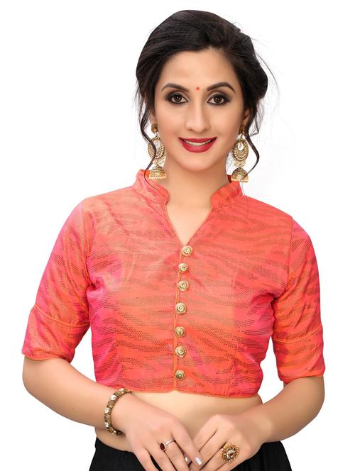 pink mandarin neck stitched blouse - 20119408 - Very Small Image - 1