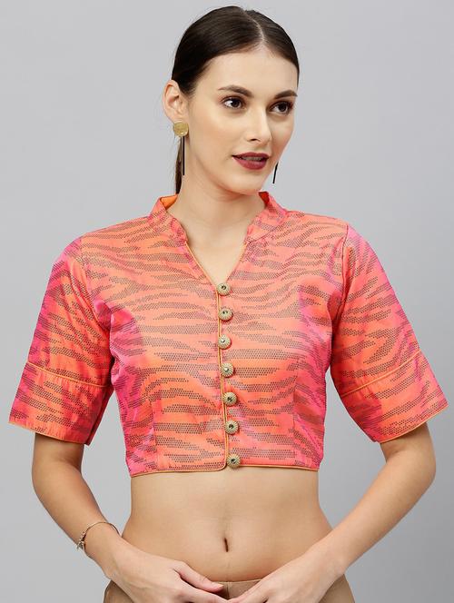 mandarin neck self design regular blouse - 20119411 - Very Small Image - 1