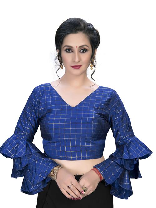 v-neck checkered print regular blouse - 20119424 - Very Small Image - 1
