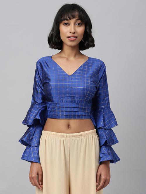 v-neck checkered print regular blouse - 20119425 - Very Small Image - 1