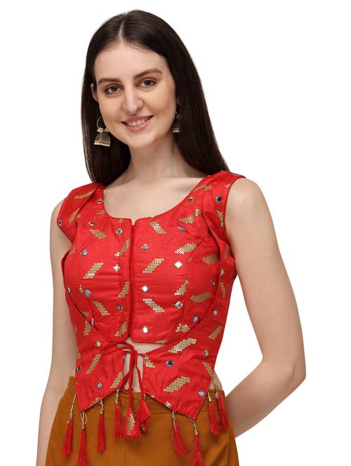 red silk blend regular blouse - 20119623 - Very Small Image - 1