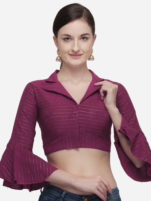 v-neck stripes regular blouse - 20119854 - Very Small Image - 1