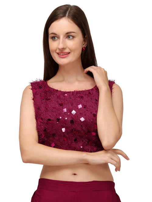 round neck self design regular blouse - 20119978 - Very Small Image - 1