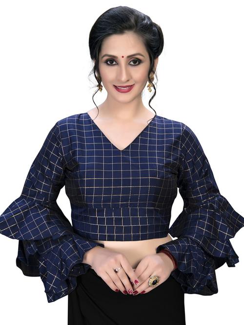 v-neck checkered print regular blouse - 20120288 - Very Small Image - 1