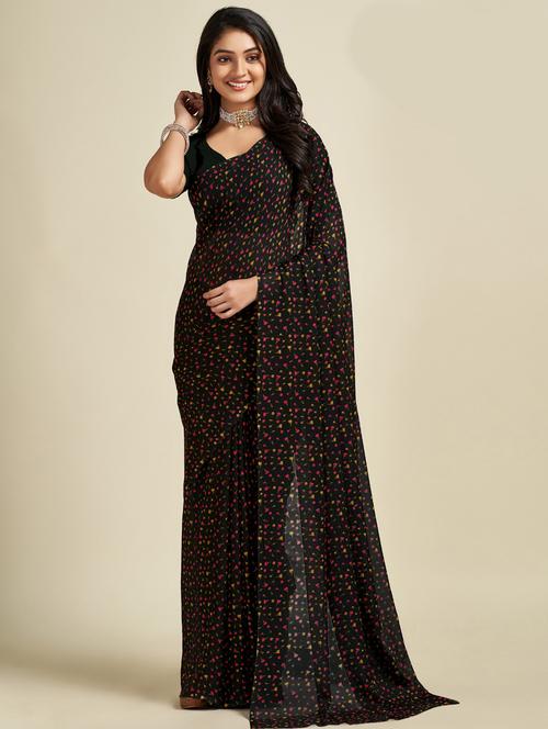 women's floral black colored saree - 20120648 - Very Small Image - 1