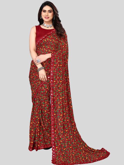 women's floral maroon colored saree - 20120659 - Very Small Image - 1