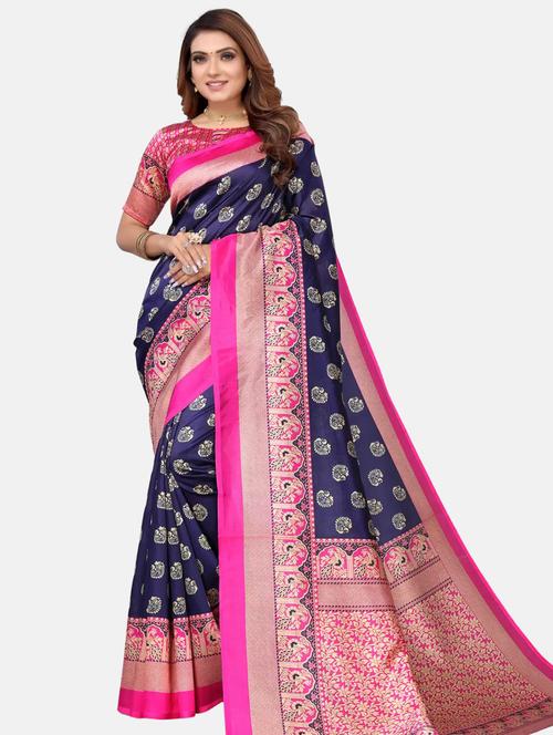 women's self design navy blue colored saree - 20120761 - Very Small Image - 1