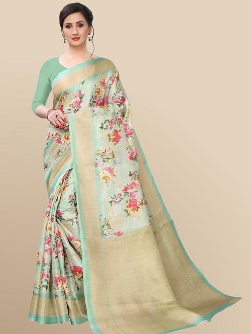 light green art silk printed saree with blouse - 20120776 - Very Small Image - 1