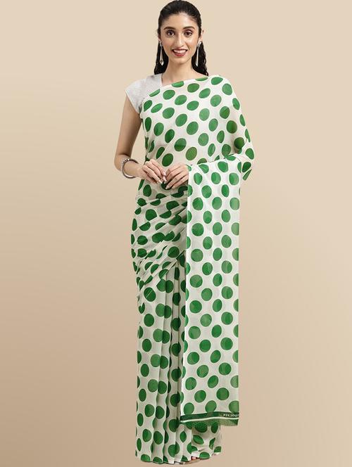 women's polka dots green colored saree with blouse - 20120782 - Very Small Image - 1