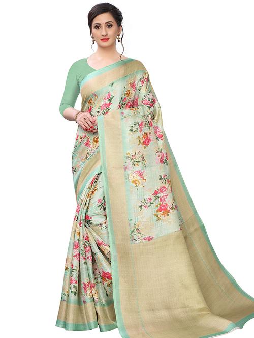 light green art silk saree with blouse - 20120887 - Very Small Image - 1
