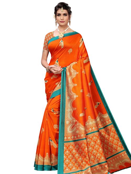 orange printed saree - 20120892 - Very Small Image - 1