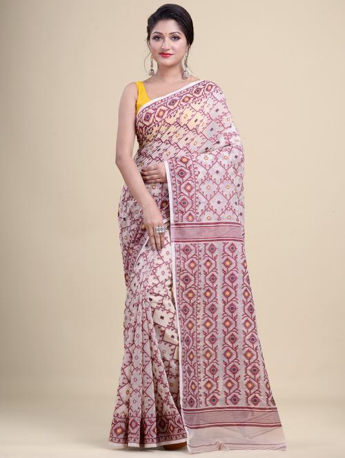 offwhite cotton jamdani saree - 20121053 - Very Small Image - 1