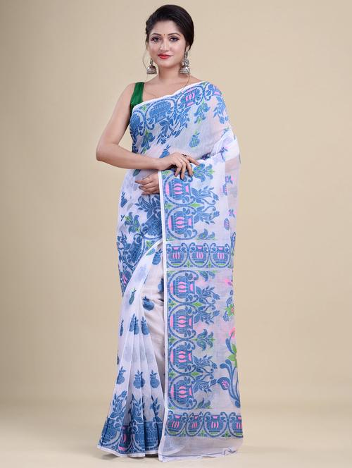 women's floral white colored saree - 20121065 - Very Small Image - 1