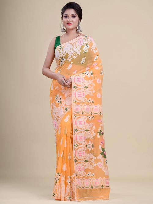 orange cotton jamdani saree - 20121069 - Very Small Image - 1