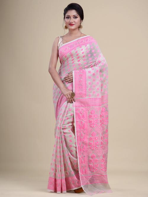 offwhite cotton jamdani saree - 20121077 - Very Small Image - 1
