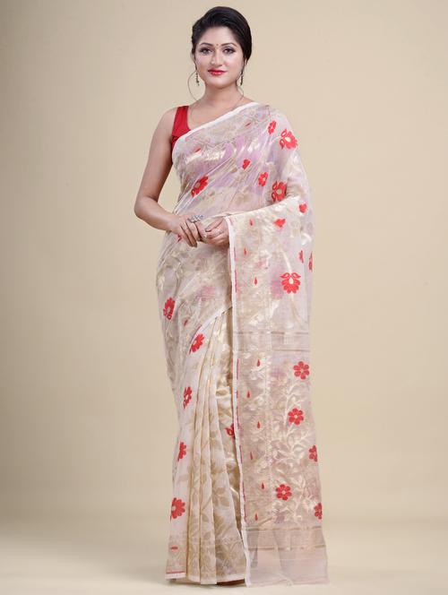 offwhite cotton jamdani saree - 20121094 - Very Small Image - 1