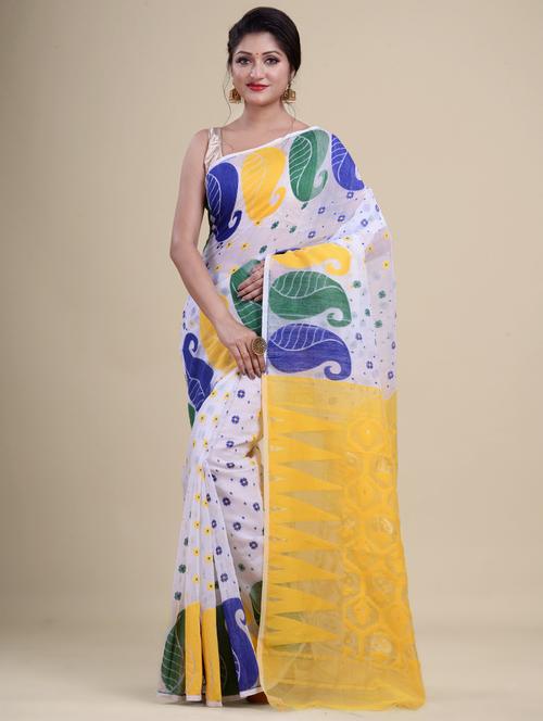 white cotton jamdani saree - 20121098 - Very Small Image - 1