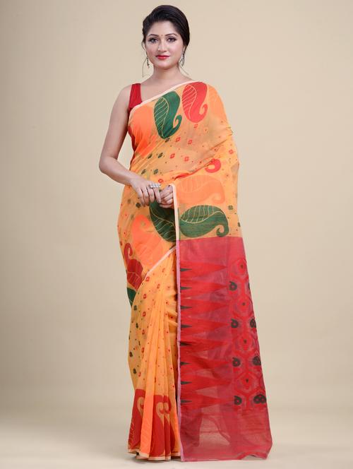 yellow cotton jamdani saree - 20121110 - Very Small Image - 1