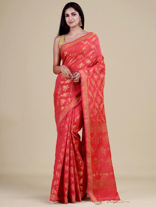 pink silk blend handloom saree with blouse - 20121169 - Very Small Image - 1