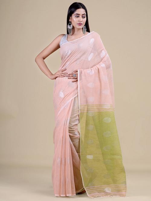 beige silk blend handloom saree with blouse - 20121174 - Very Small Image - 1