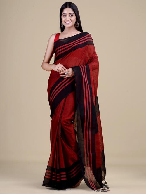 maroon cotton handloom saree with blouse - 20121211 - Very Small Image - 1