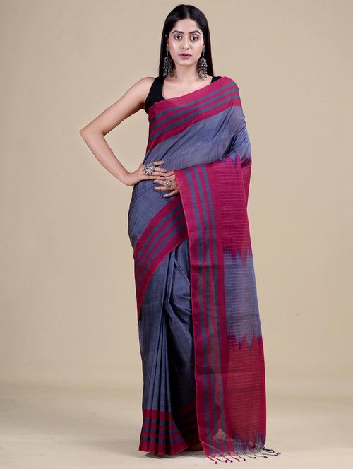 grey cotton handloom saree with blouse - 20121215 - Very Small Image - 1