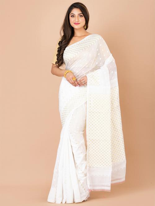 white cotton jamdani saree - 20121350 - Very Small Image - 1