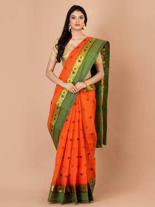 orange cotton tant saree - 20121376 - Very Small Image - 1