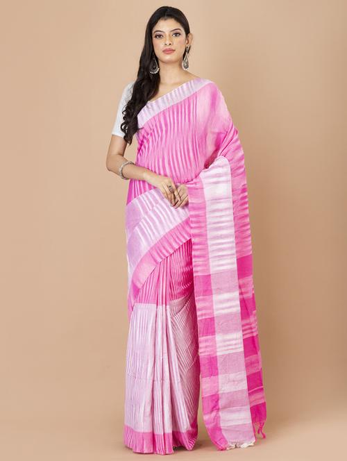 women's self design pink colored saree with blouse - 20121435 - Very Small Image - 1