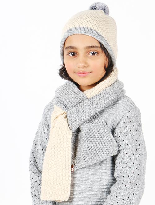 white & grey wool cap with muffler - 20122060 - Very Small Image - 1