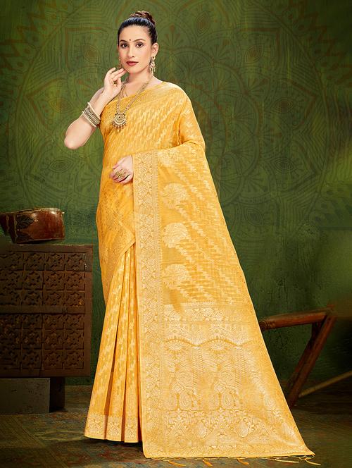 yellow cotton saree - 20122095 - Very Small Image - 1