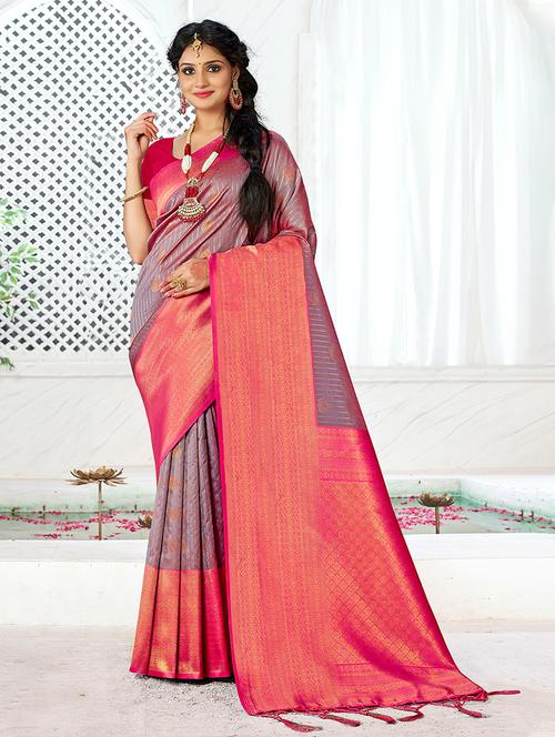 grey silk saree - 20122097 - Very Small Image - 1