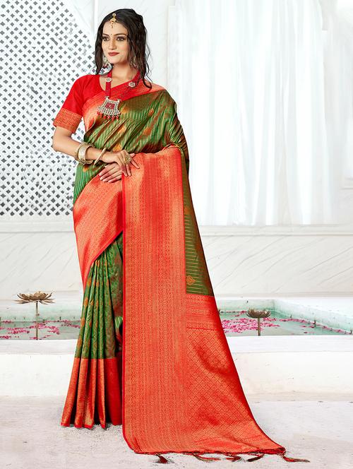 green silk saree - 20122098 - Very Small Image - 1