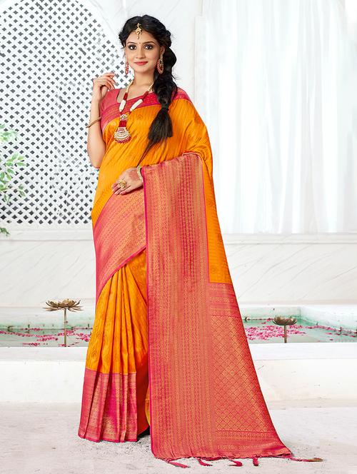 yellow silk saree - 20122099 - Very Small Image - 1