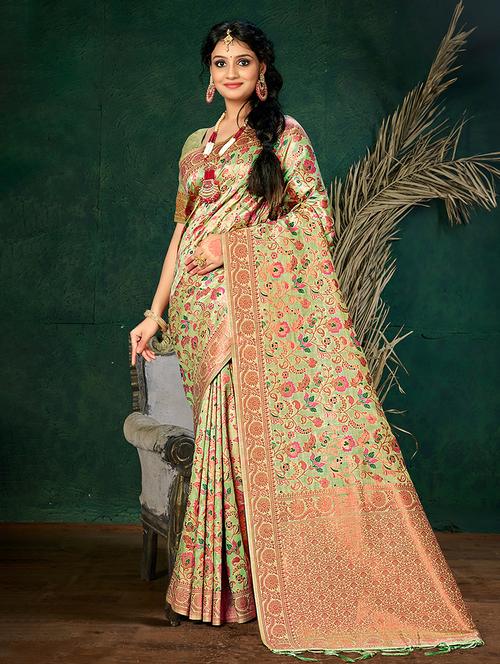 light green silk saree - 20122146 - Very Small Image - 1