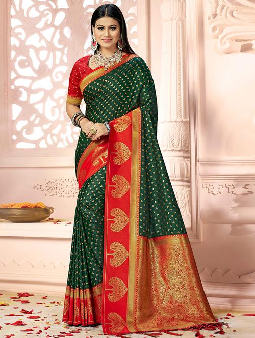 bottle green woven saree - 20122154 - Very Small Image - 1