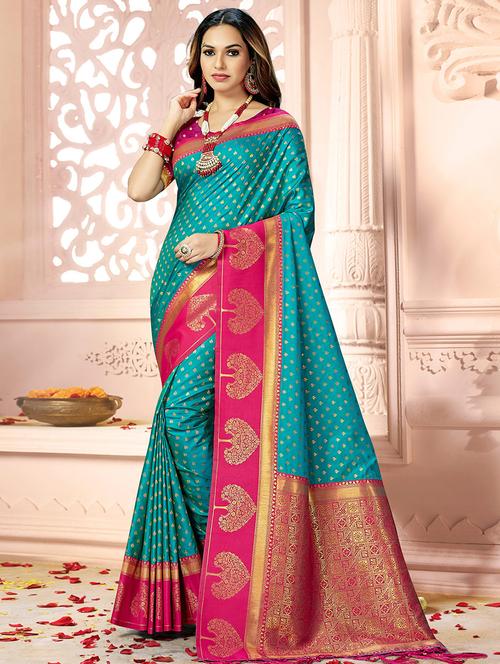 turquoise silk saree - 20122155 - Very Small Image - 1