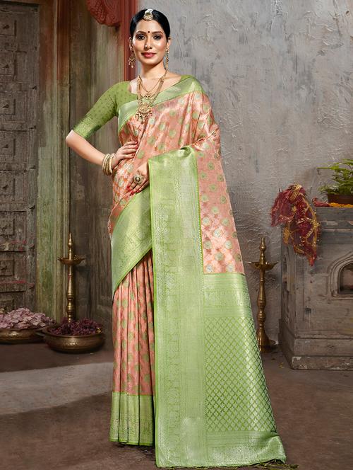peach woven saree - 20122164 - Very Small Image - 1