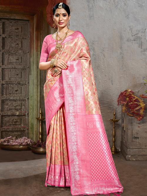 peach woven saree - 20122165 - Very Small Image - 1