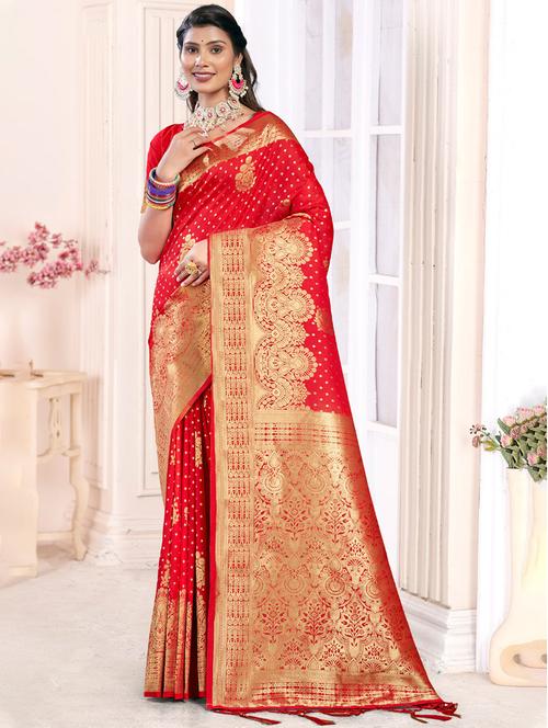 red silk banarasi saree - 20122182 - Very Small Image - 1