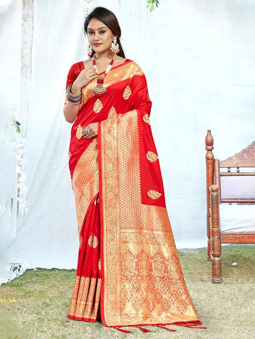 red silk banarasi saree - 20122209 - Very Small Image - 1