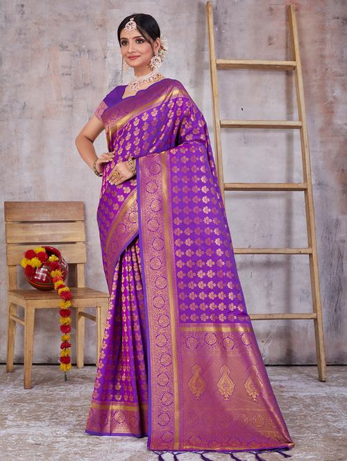 purple silk banarasi saree - 20122218 - Very Small Image - 1
