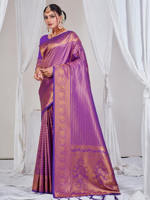 purple silk kanjivaram saree - 20122222 - Very Small Image - 1